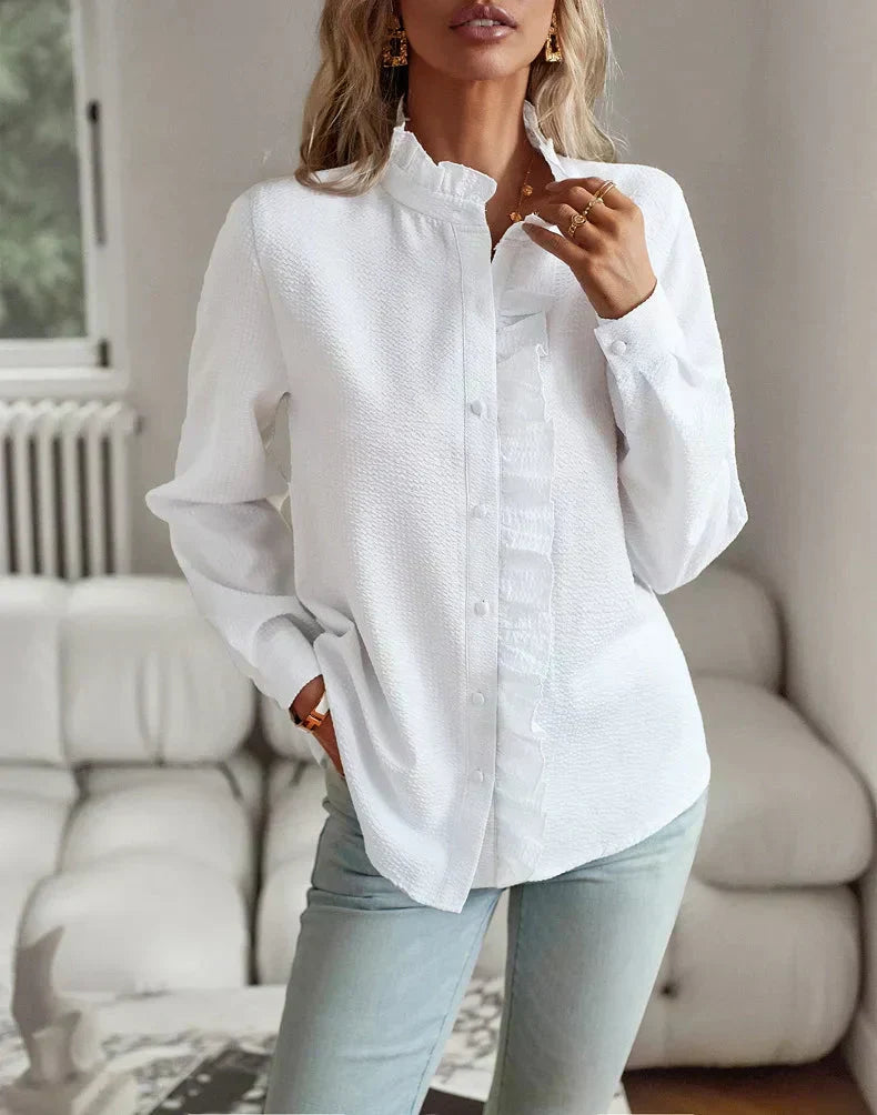 Tailored ruffle front elegant blouse for women | Marissa