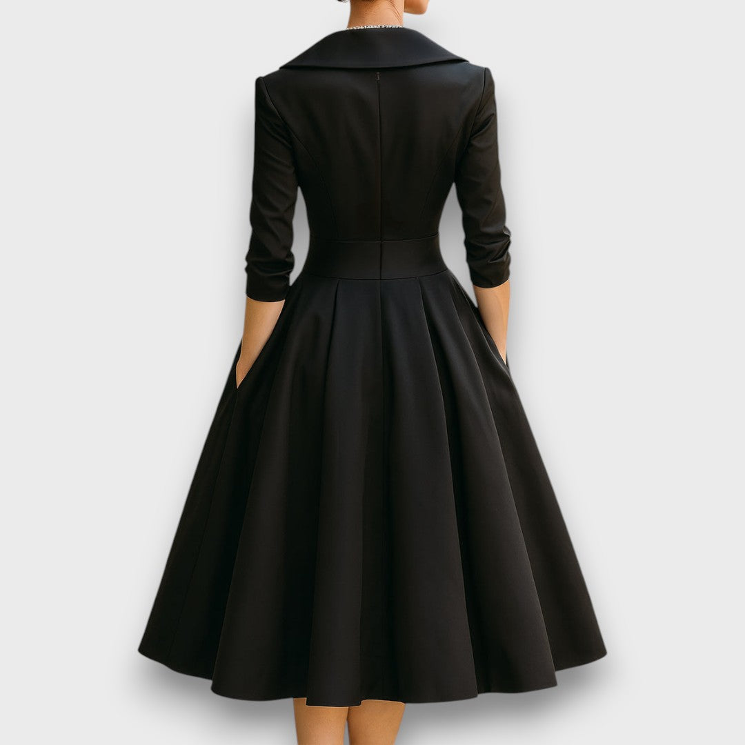 Refined Wrap-Neck Midi Dress for Women | Elara