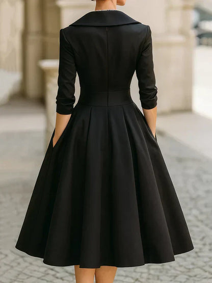 Elegant vintage crossover collar midi dress for women | Gabriella