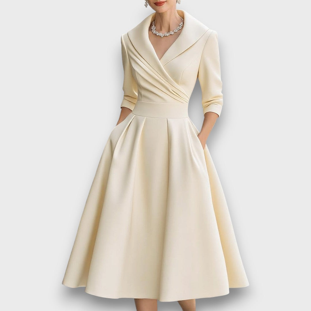 Refined Wrap-Neck Midi Dress for Women | Elara