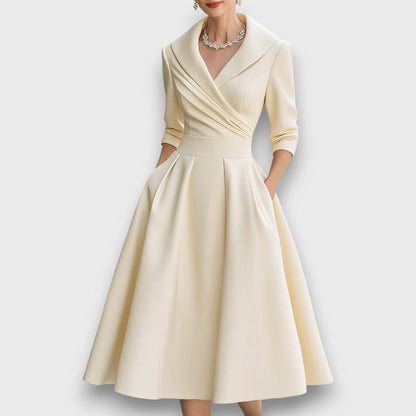 Refined Wrap-Neck Midi Dress for Women | Elara
