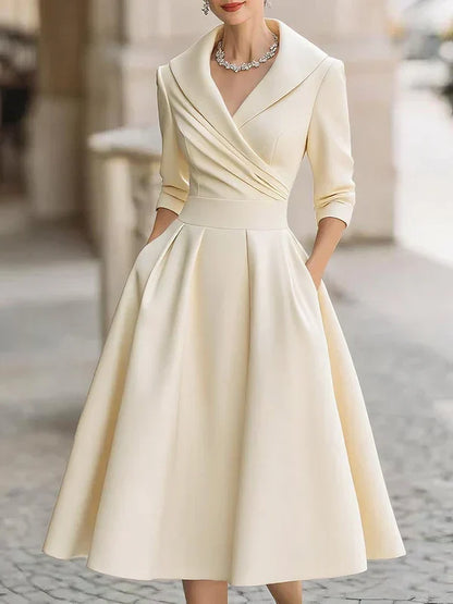 Elegant vintage crossover collar midi dress for women | Gabriella