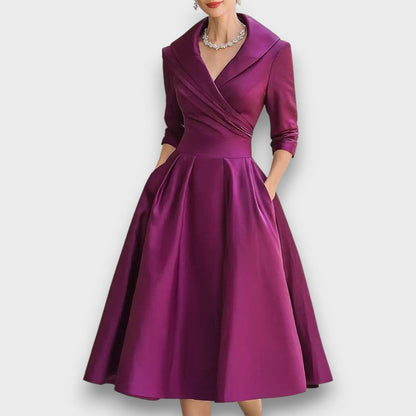 Refined Wrap-Neck Midi Dress for Women | Elara