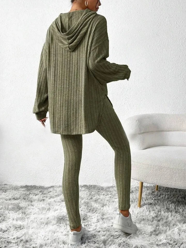 Ribbed knit lounge set with oversized hooded top | Lyra