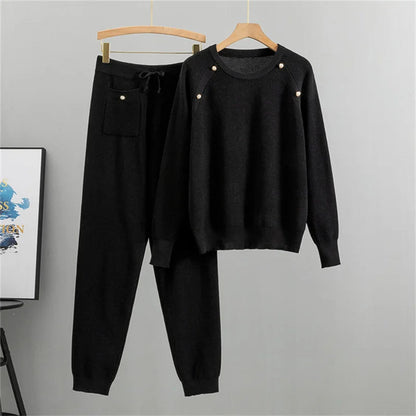 Pearl-accent knit lounge set | Elara