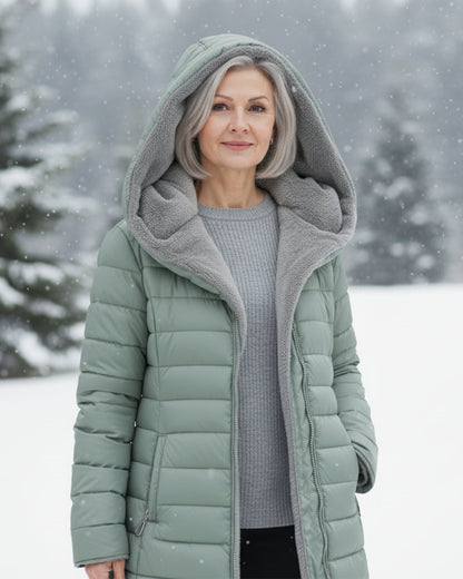 Warm hooded puffer winter coat for women | Olivia