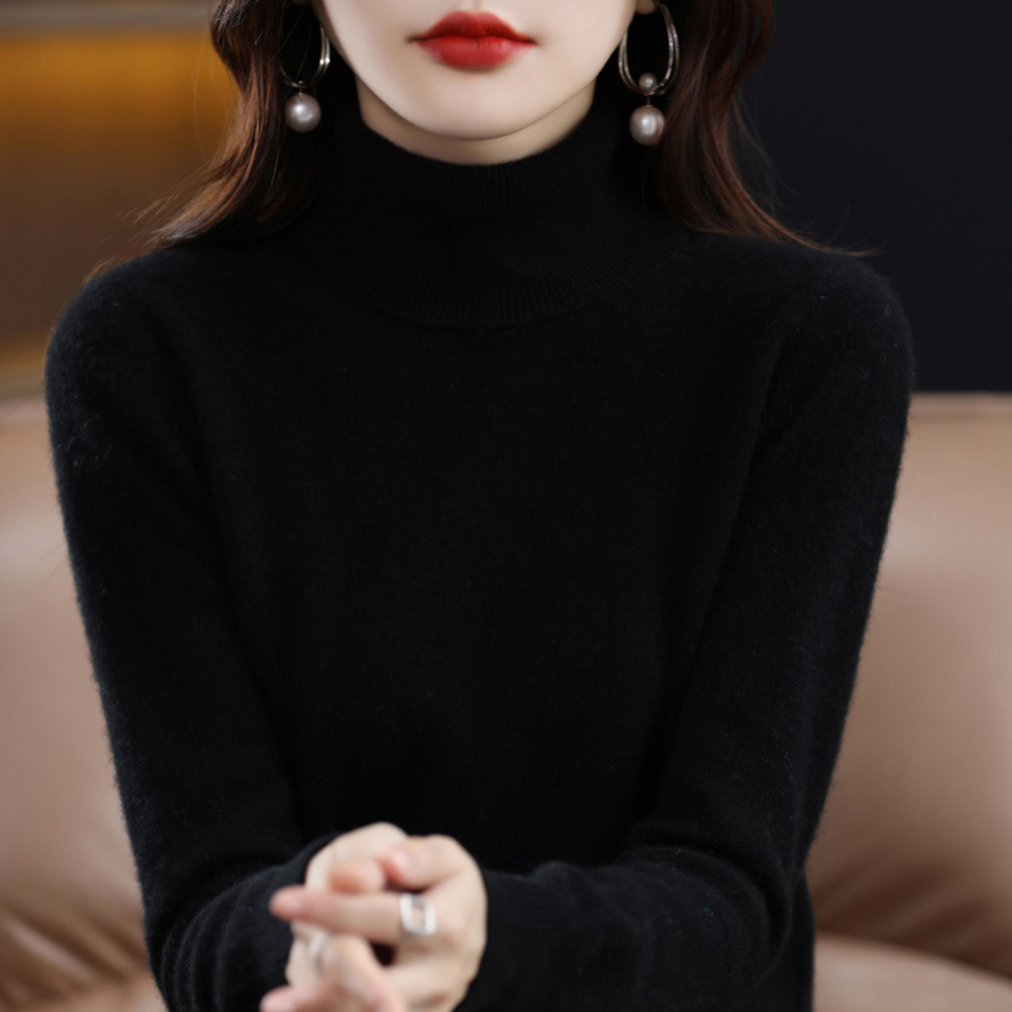 Soft knit turtleneck sweater for women with classic fit | Elara