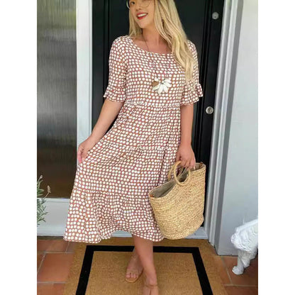 Griselda | Women's Polka Dot Midi Dress with Tiered Skirt