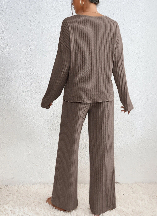 Ribbed knitted V-neck matching set for women | Kathy