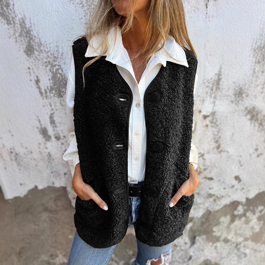 Chic Autumn Button-Down Short Vest for Women | Elara
