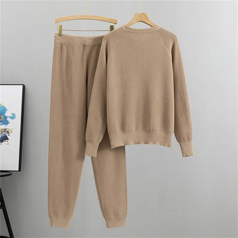 Pearl-accent knit lounge set | Elara