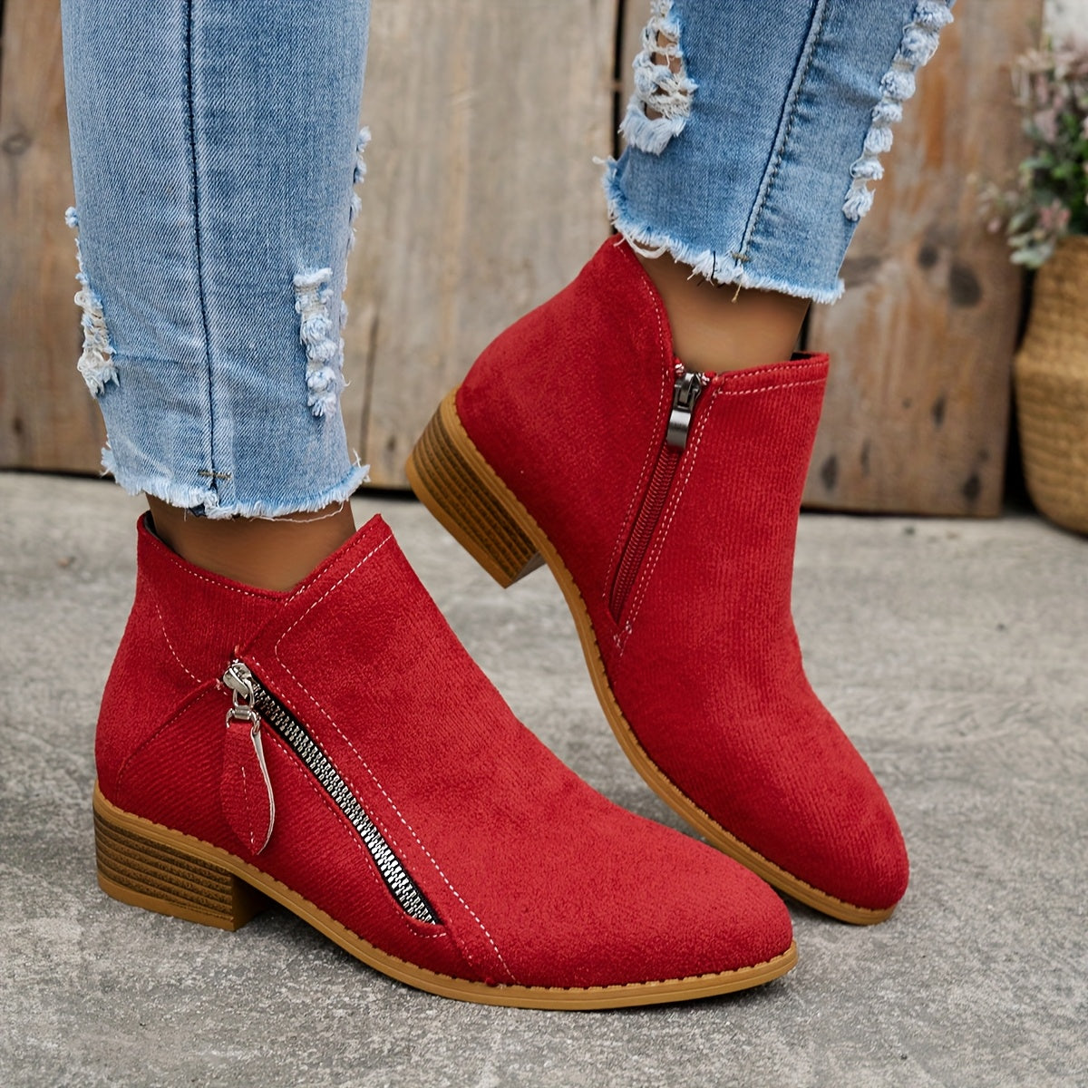 Orthopedic leather zipper block heel boots for women | Joanna