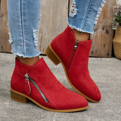 Orthopedic leather zipper block heel boots for women | Joanna