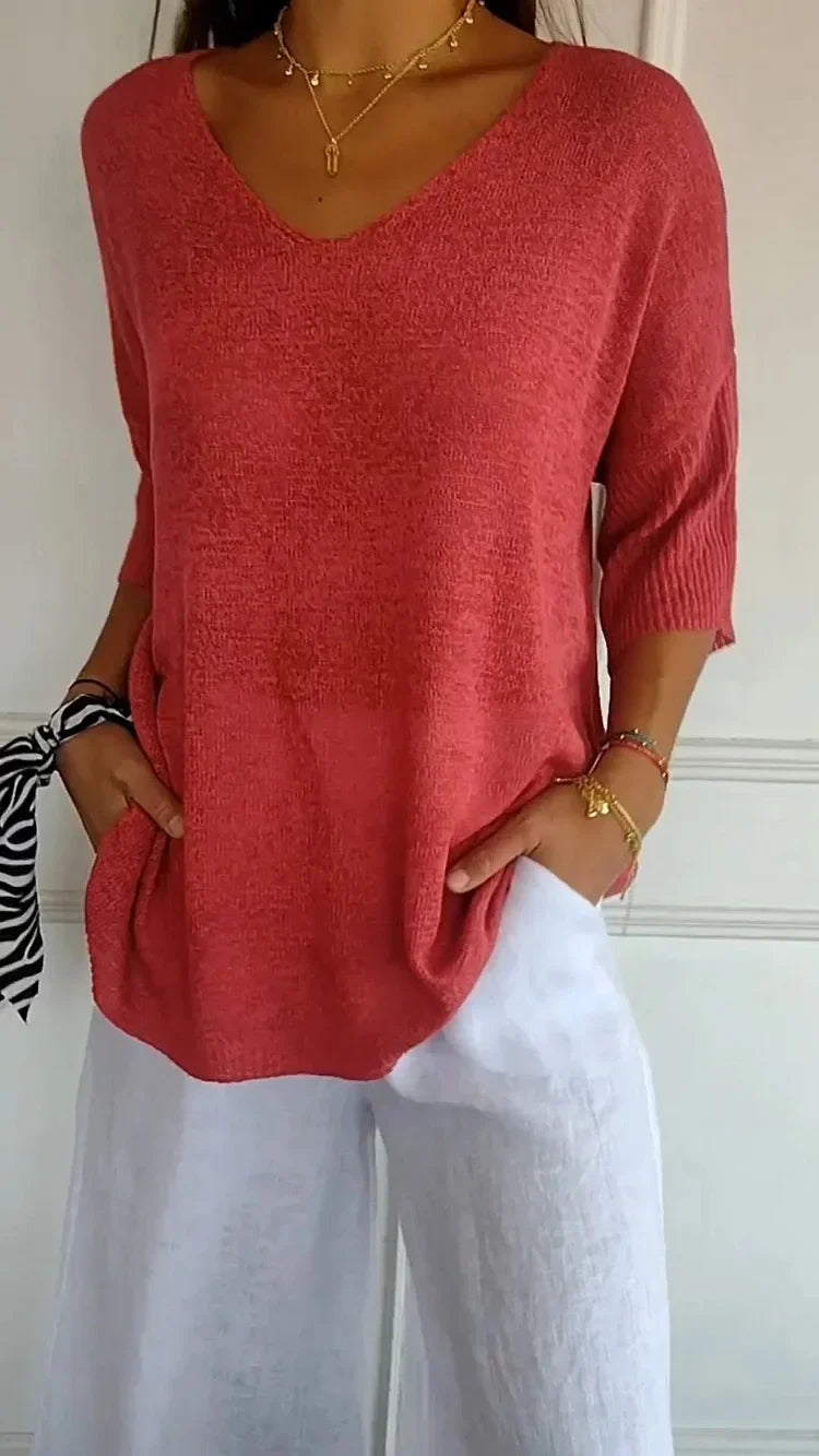 Maya | Women's Knitted V Neck Relaxed Top