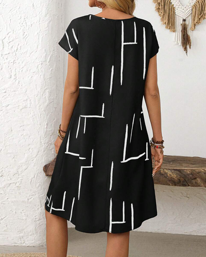 Striped cotton shift knee length dress for women | Lauretta