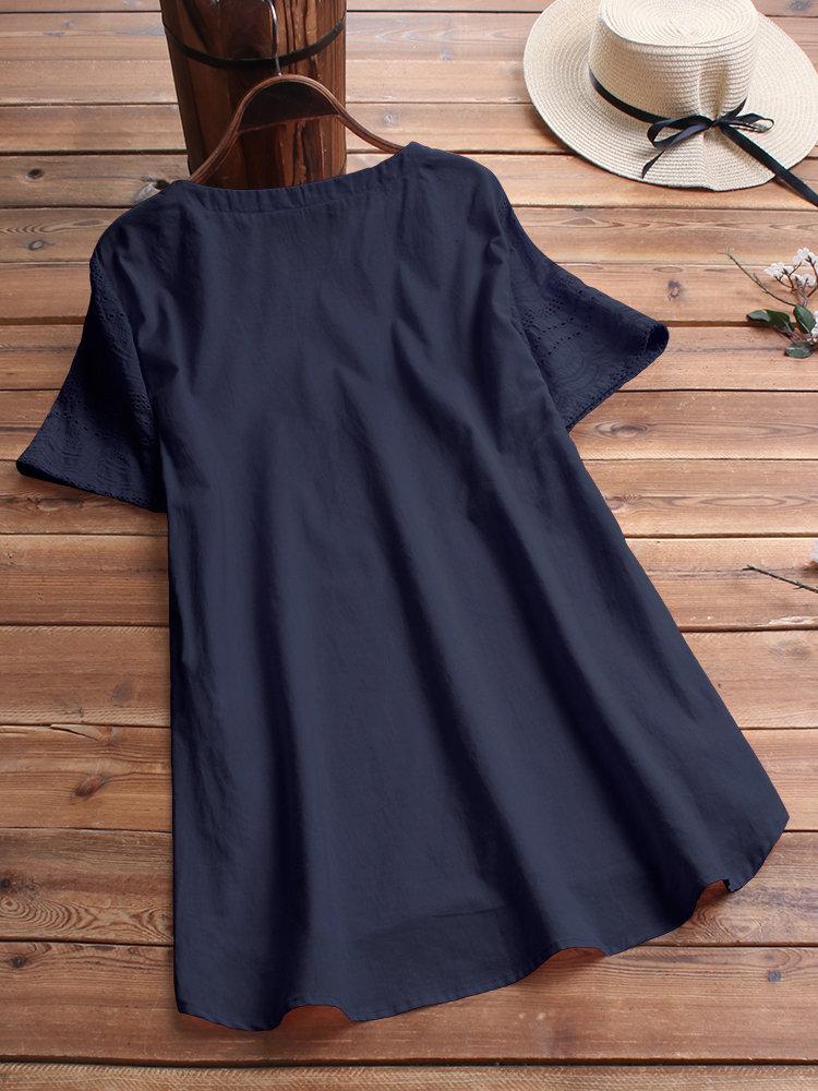 Cotton eyelet button detail tunic top for women | Marisela