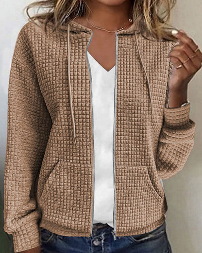 Varelon | Textured Zip Up Hooded Long Sleeve Jacket