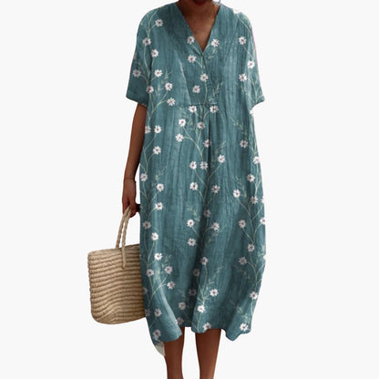 Floral meadow print oversized midi dress for women | Marisela