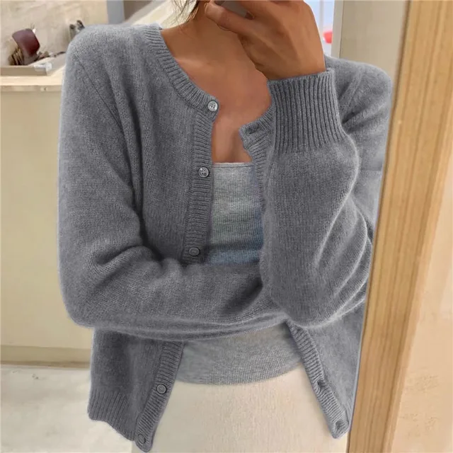 Marielle | Women's Cropped Fine Knit Cardigan with Buttons