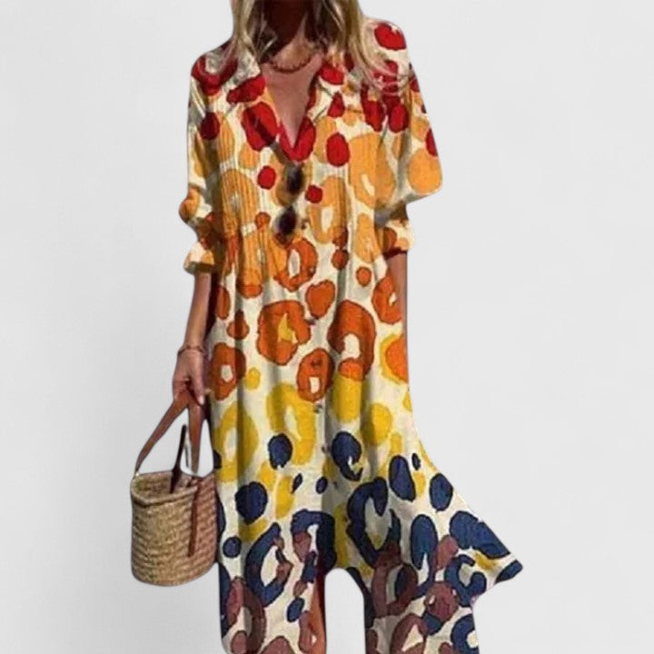Multicolour boho flowing dress for women | Paula