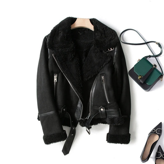 Elvara | Women's Bomber Jacket with Faux Shearling Collar
