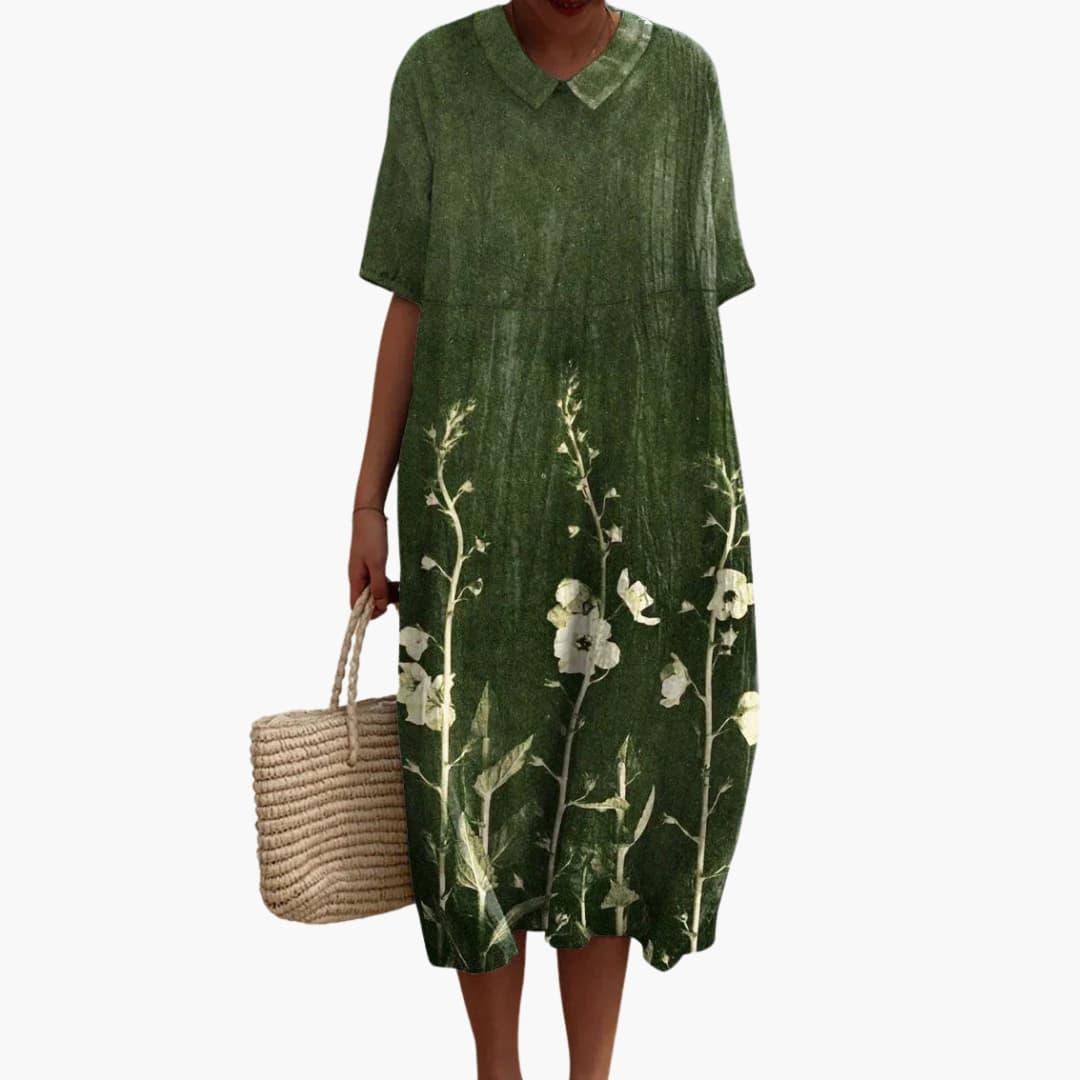 Floral meadow print oversized midi dress for women | Marisela