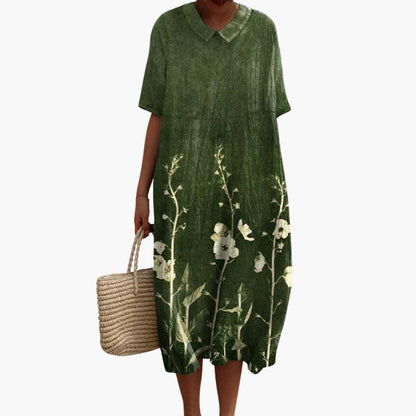 Floral meadow print oversized midi dress for women | Marisela