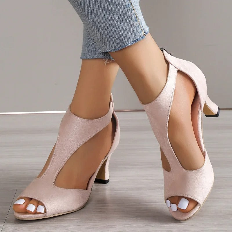Elegant open-toe comfort heels for women | Amara