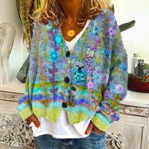 Bohemian multicolor cardigan with embroidered details for women | Mireya