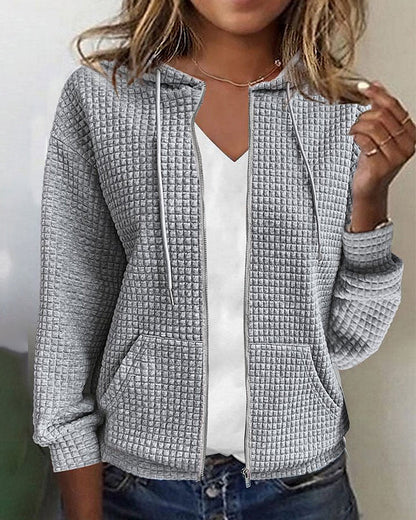 Varelon | Textured Zip Up Hooded Long Sleeve Jacket