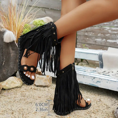 Elegant fringe heel sandals for women | Ariselle