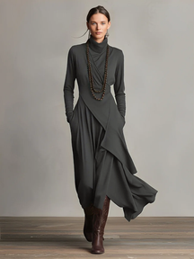 Bohemian draped turtleneck maxi dress for women | Elowen