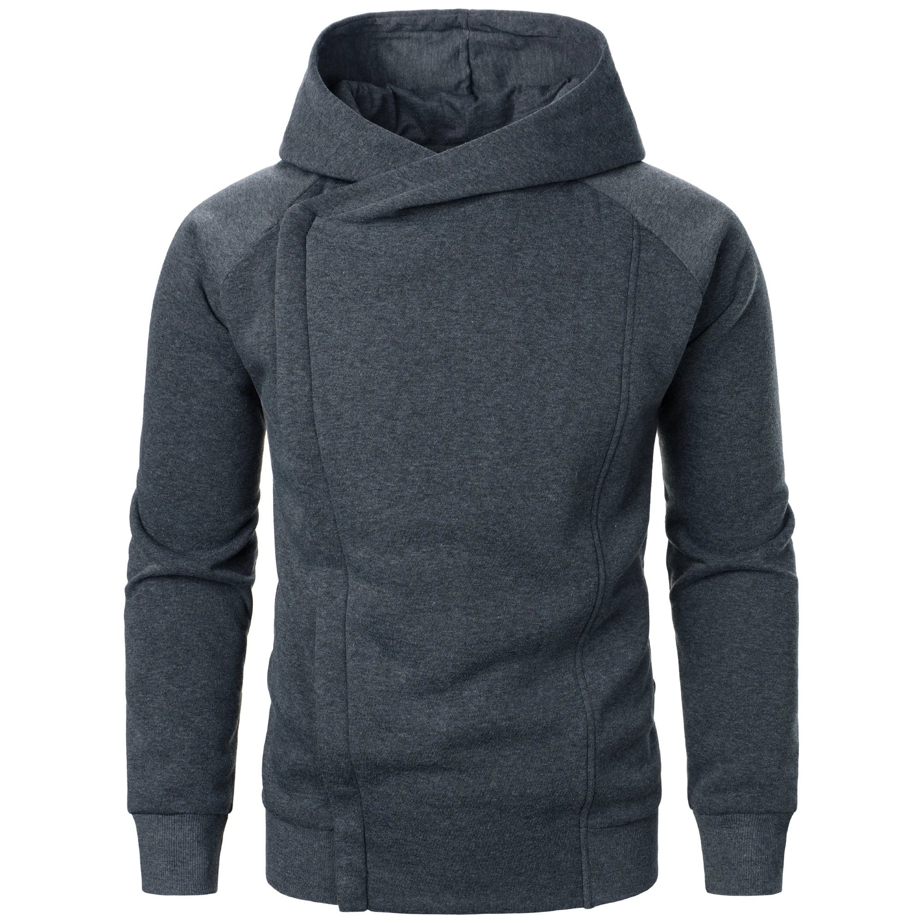 Asymmetric zip hoodie with sculpted crossover hood | Kaelen