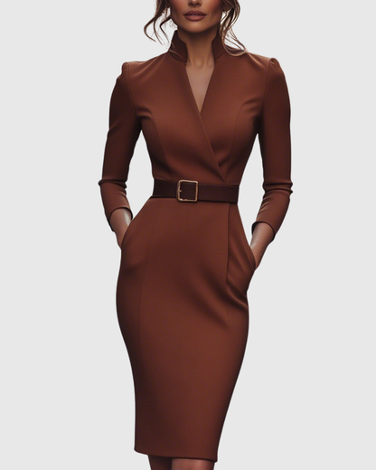 Elegant long-sleeve tailored midi dress for women | Claribel