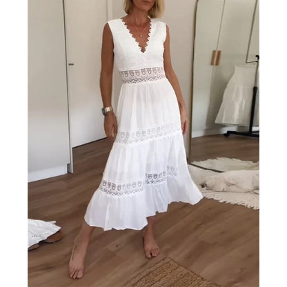 V-neck lace midi dress for warm-weather occasions | Aurélia