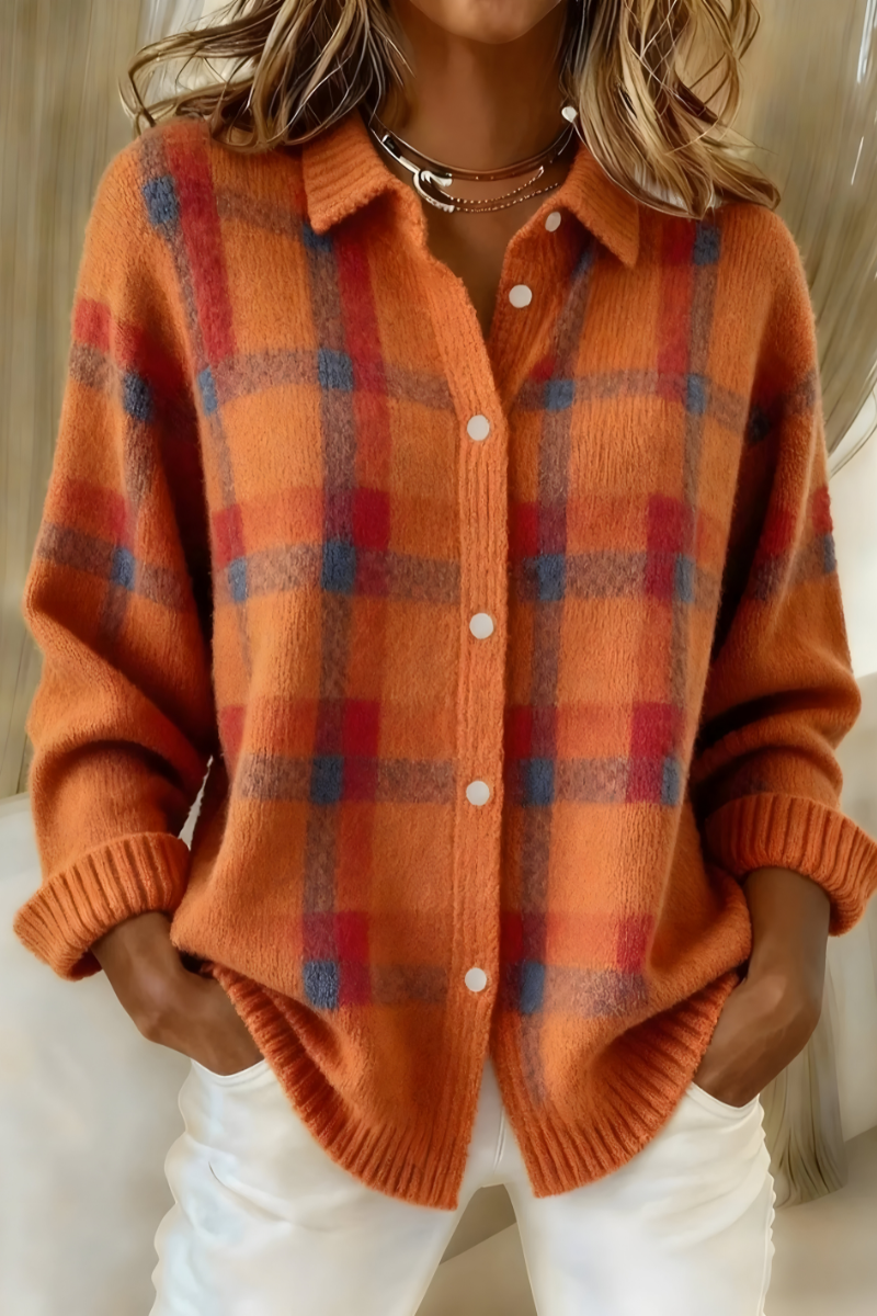 Maisha | Women's Checked Knit Button Front Cardigan