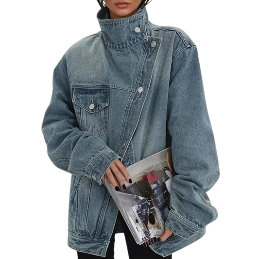 Trendy asymmetric button street-style jacket for women | Sarah