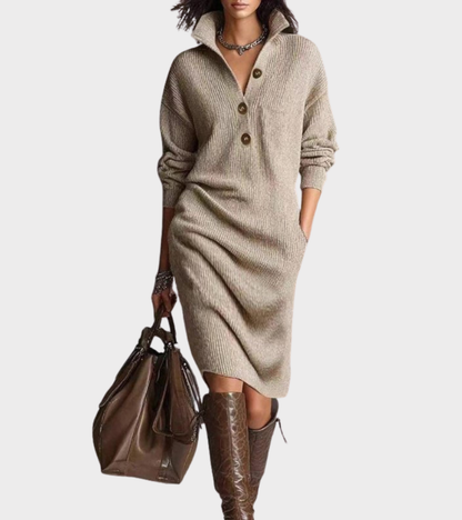 Margaux | Women's High Collar Button Front Knit Dress