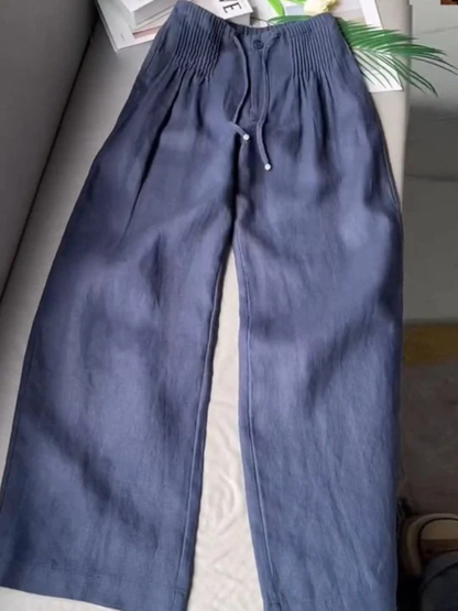 Wide leg cotton linen blend comfortable trousers for women | Camille