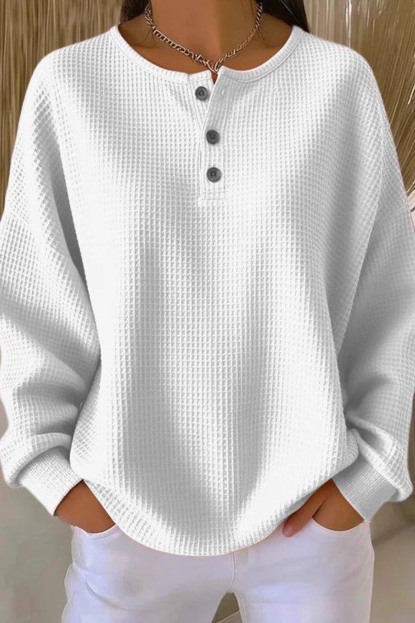 Classic waffle-knit henley everyday top for women | Livia