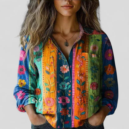 Hannah | Women's Button Front Floral Three Quarter Sleeve Shirt
