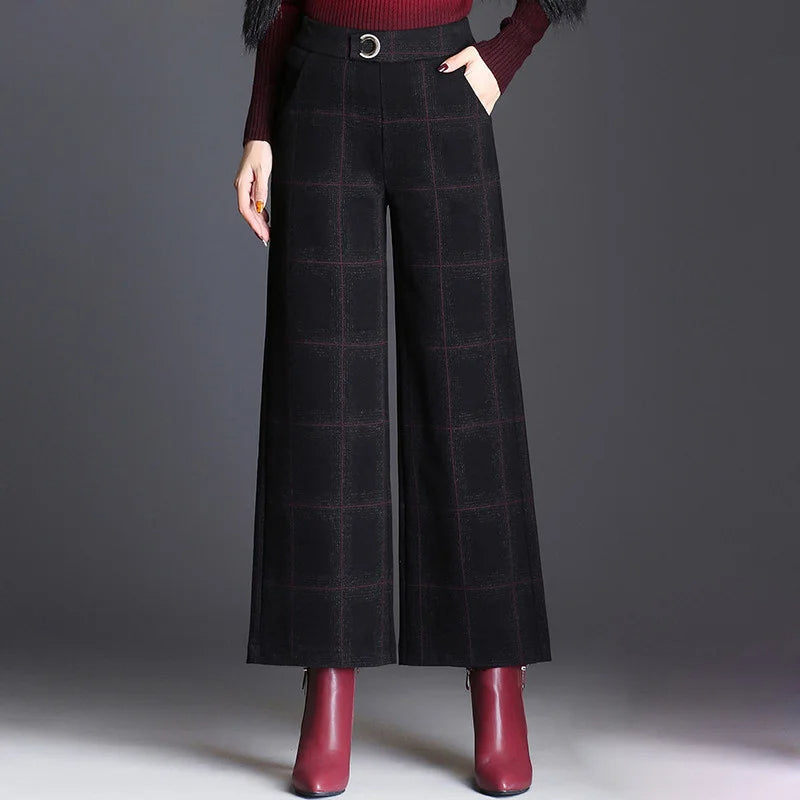 Plaid wide-leg trousers with belt accent | Ashton