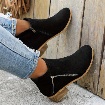 Orthopedic leather zipper block heel boots for women | Joanna