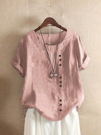Casual loose fit cotton side button blouse for women | Marisela