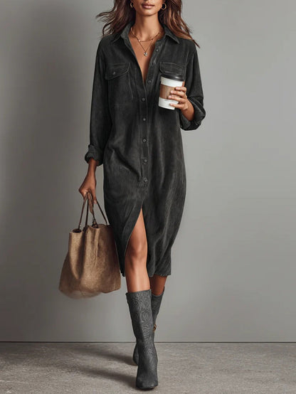 Women’s Corduroy Midi Dress with Double Chest Pockets | Marisol