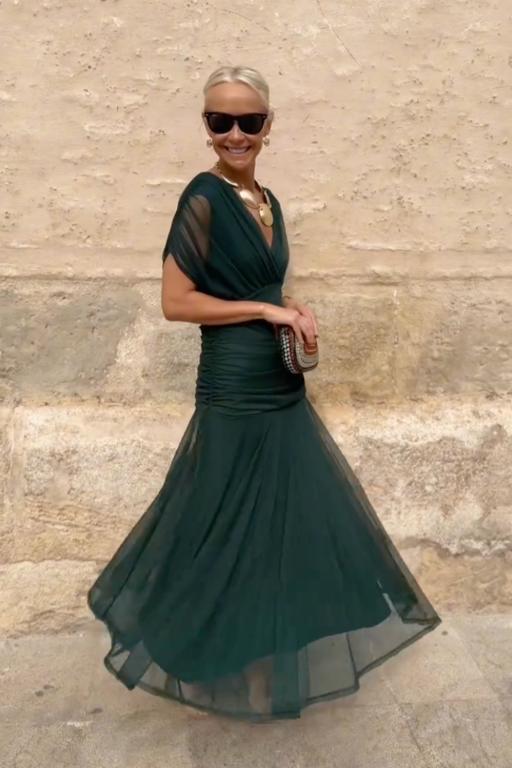V-neck fantasy maxi dress for special occasions | Elowen