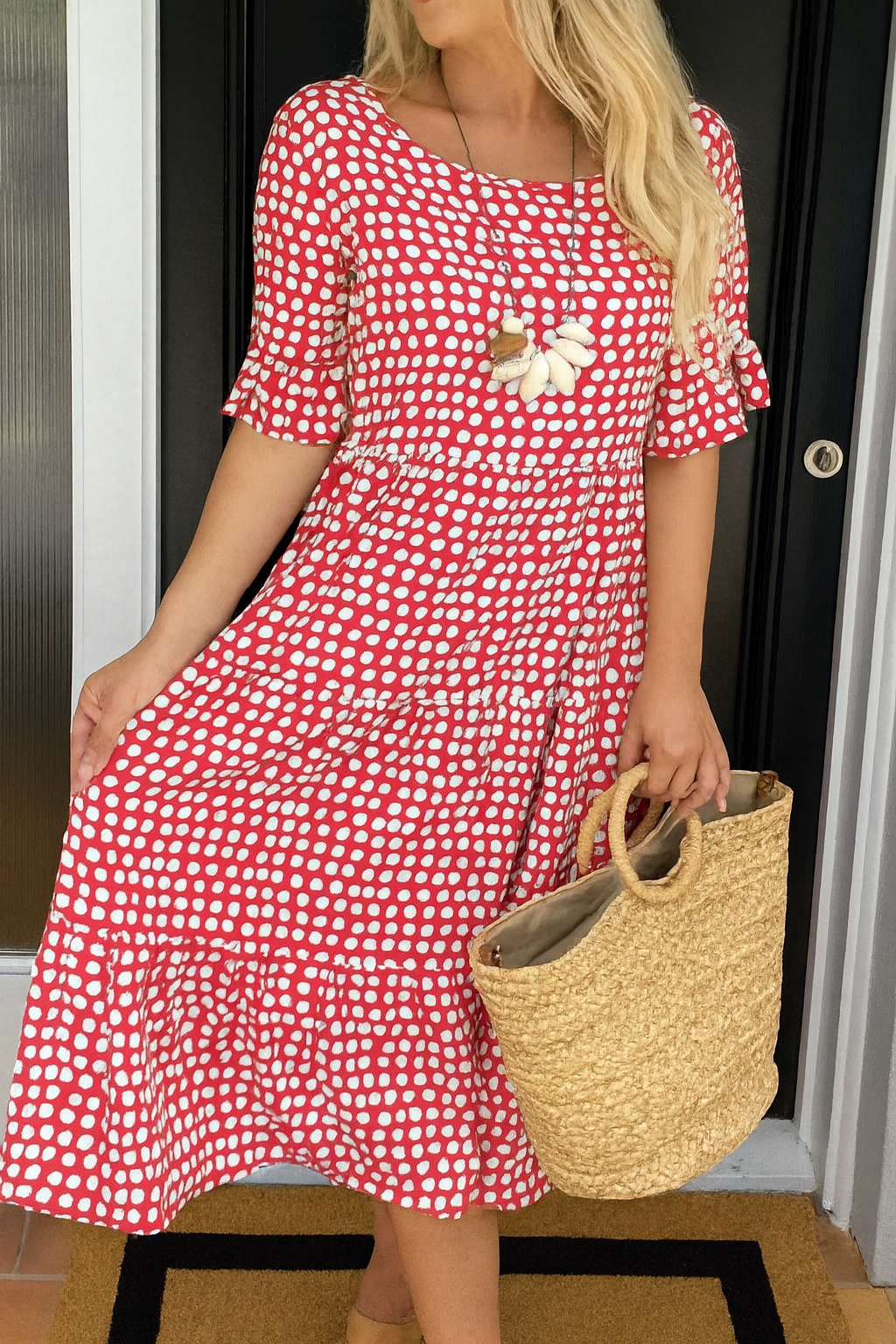 Relaxed sable short-sleeve midi dress for women | Iris