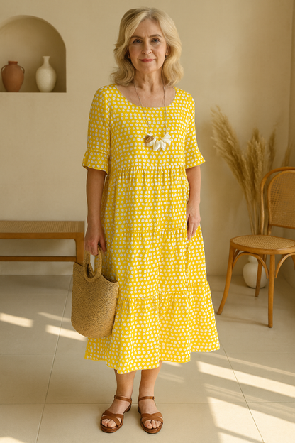 Relaxed sable short-sleeve midi dress for women | Iris