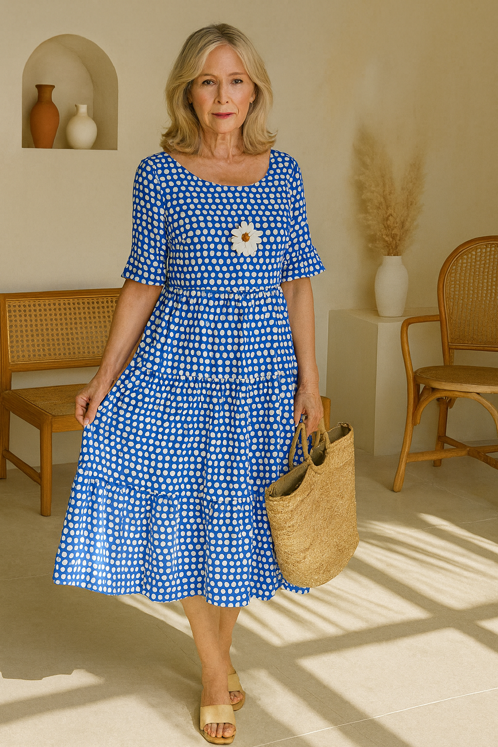 Relaxed sable short-sleeve midi dress for women | Iris