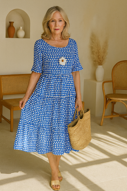 Relaxed sable short-sleeve midi dress for women | Iris